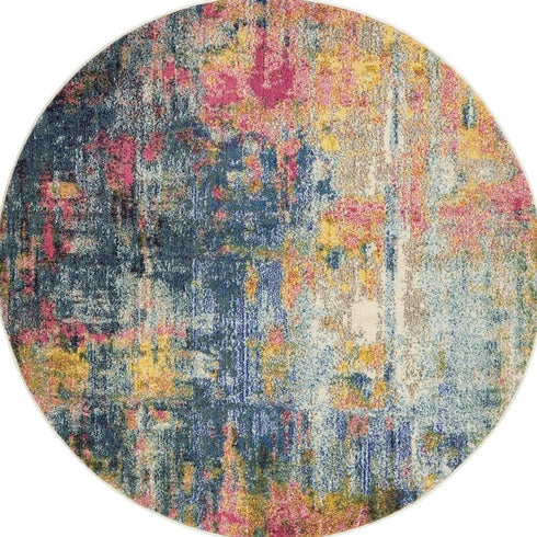 2' X 6' Blue And Yellow Abstract Power Loom Non Skid Area Rug
